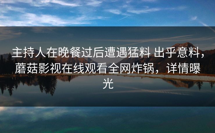主持人在晚餐过后遭遇猛料 出乎意料，蘑菇影视在线观看全网炸锅，详情曝光